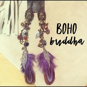 NEW! Bohemian Style Buddha Feather Earrings